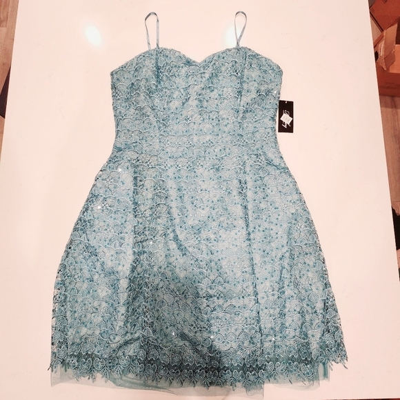 Adrianna Papell Dresses & Skirts - Adrianna Papell Blue Lace Mini Dress